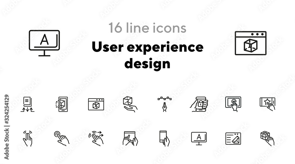 Poster user experience design line icon set. computer, hand, gadget. app concept. can be used for topics li
