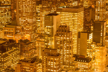 Night view of New York Manhattan during sunset