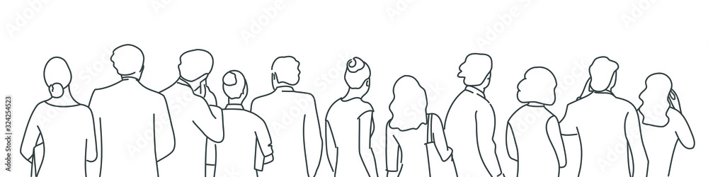 Wall mural Line drawing illustration of people queue.