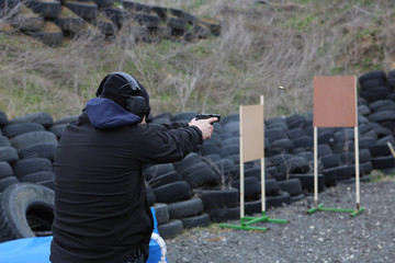 police, army and border police gun training. firing weapons and pistols. gun shooting exercise. detailed shots of gun, bullets and shells. © Ivan