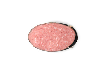 Smoked sausage salami isolated on white background.