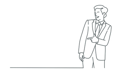 Line drawing illustration of man pointing and laughing.