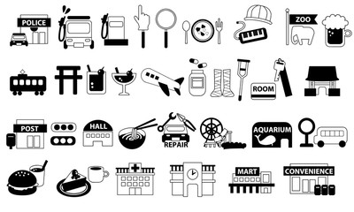 2 4青茶地図アイコンセット イラスト シンボル 旅行 観光 ガイド セット Wall Mural Qasb
