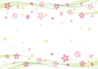 桜とウェーブ　フレーム　緑