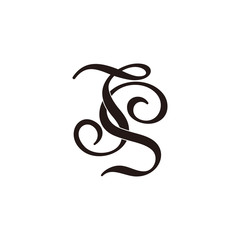 letter ts symbol curves ribbon overlapping logo vector