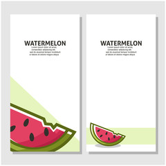 Watermelon fruit flat illustration with leaves vector banner background set of 2. Scalable and editable. Vector design for banner, background, card, landing page, brochure, flyer, cover