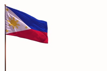 Fluttering Philippines isolated flag on white background, mockup with the space for your content.