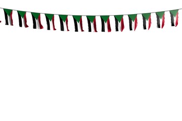 Obraz premium wonderful any holiday flag 3d illustration. - many Sudan flags or banners hangs on rope isolated on white
