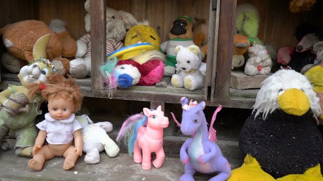 abandoned old toy,toys after the disaster in the open air