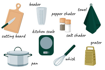 Kitchen equipment collection. Set of vector objects for cooking.