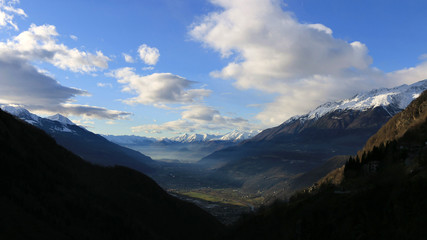 Panoramic view of Valtellina from Ponte nel Cielo suspension bridge in Val Tartano.
