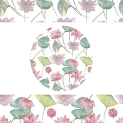 
Lotus flowers. Hand-drawn watercolor illustration. Sketch, doodle. Lake, meditation, oriental style. Plants nature, flowering, flora, spa, botany. Pink color