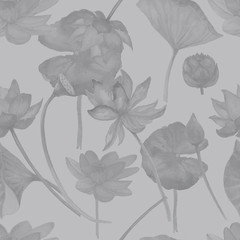 Lotus flowers. Hand-drawn watercolor illustration. Sketch, doodle. Lake, meditation, oriental style. Plants nature, flowering, flora, spa, botany. Pink color
