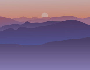 Fototapeta na wymiar Sunset in the mountains - illustration 