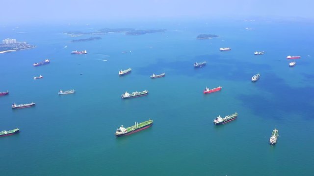 Aerial view  Oil tankers and cargo ships at the Strait of Malacca in Singapore