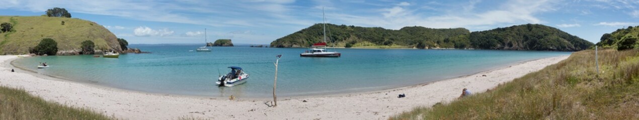 Bay of islands coast New Zealand Waewaetorea island boat