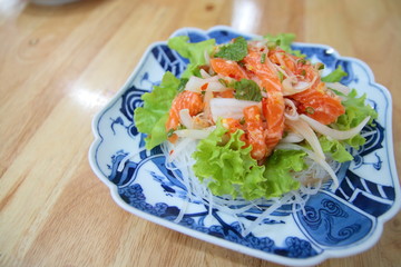 Thai style spicy salmon dice salad named 