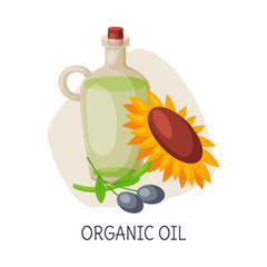 Healthy Food for Brain, Organic Oil, Vector Illustration