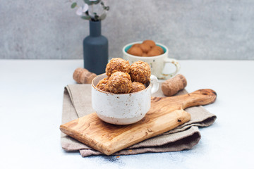 Luxury handmade chocolate bonbon assortment of delicious decorative round truffles for a celebration