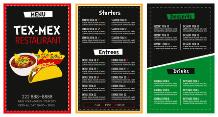 Mexican Restaurant menu layout vector