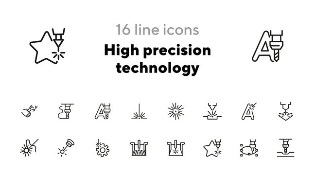 High precision technology. Set of line icons on white background. Modern lifestyle concept. Vector illustration can be used for industry, typing, advertisement