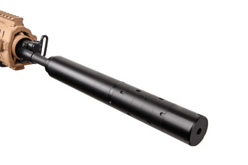 Modern automatic carbine with collimator sight isolate on white background. Weapons for the army, police and special forces.