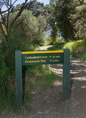 Foto op Canvas Hahei Cathedral Cove Coromendel. Coast Sign walkway © A