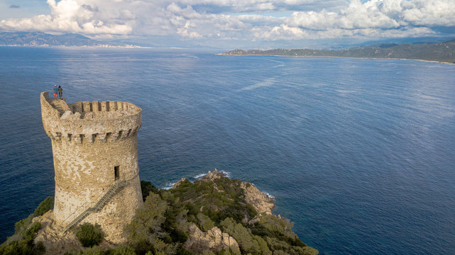 Genoese tower of Capu di muru in Corsica hidden in the middle of the Corsican maquis