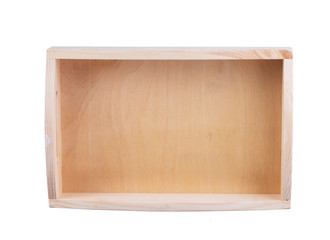 Wooden box top view on a white background. Tray.