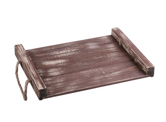 Wooden tray on a white background.