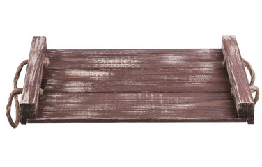 Wooden tray on a white background.