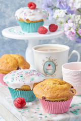 Morning muffins cakes berries flowers
