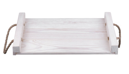 Wooden white tray on a white background.
