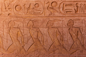 Fototapeta na wymiar Hieroglyphs at Abu Simbel temple 