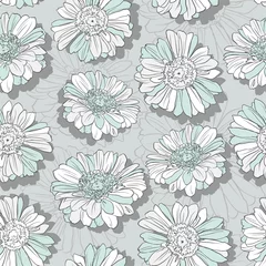 Fotobehang Hand drawn gerbera pattern. Ink flowers background. Seamless botanical illustration. Vector illustration. print for textile. © Alsu Art