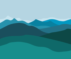 Fototapeta na wymiar Green mountains at dusk - illustration