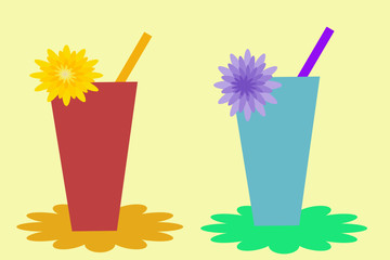 set of colorful drinks Flower cocktail Refreshing summer cocktails vector illustration