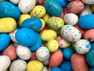 Pile of colorful chocolate Easter eggs