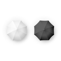 Black and white umbrella and parasols realistic isolated on white. Design template of opened parasols for mock-up. EPS 10