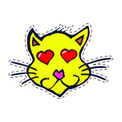 Doodle sticker in love cute cat