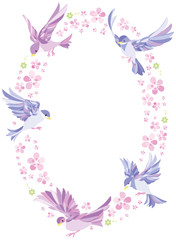 春　桜　小鳥　フレーム　縦