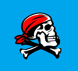 Skull and crossbones vector. Jolly Roger, pirate symbol or mascot