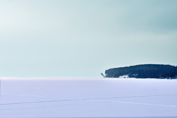 landscape of the frozen Volga river