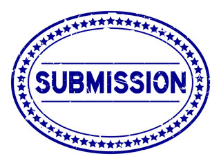 Grunge blue submissioin word oval rubber seal stamp on white background