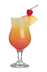 Fresh alcoholic Tequila Sunrise cocktail isolated on white