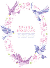 春　桜　小鳥　フレーム　縦