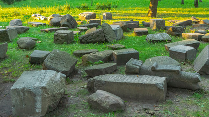 Symbolic graves of the victims of Holocaust in the place of jewish ghetto in Minsk.
