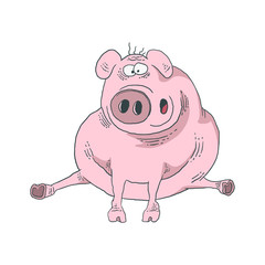 Scared pig. Vector caricature on a white background.