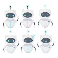 Fotobehang Chat bot icon set. Robot with different emotions. Virtual assistant for website, mobile app and customer service. Cartoon flat vector illustration. © Ирина Усманова
