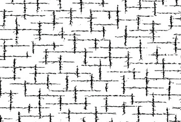 Distressed overlay texture of weaving fabric, cloth knitted. Vector illustration. Grunge black and white abstract monochrome background.